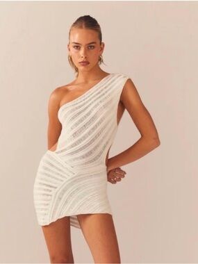 Peppermayo One-Shoulder Cream Knit Mini Dress